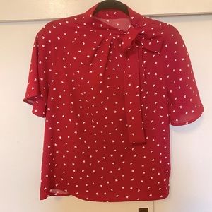 Retro Heart Neck-Tie Blouse